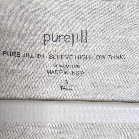 J JILL PureJill High Low Tunic Top LIGHT GRAY size S Tall 3/4 Sleeve 100% Cotton - Picture 3 of 5